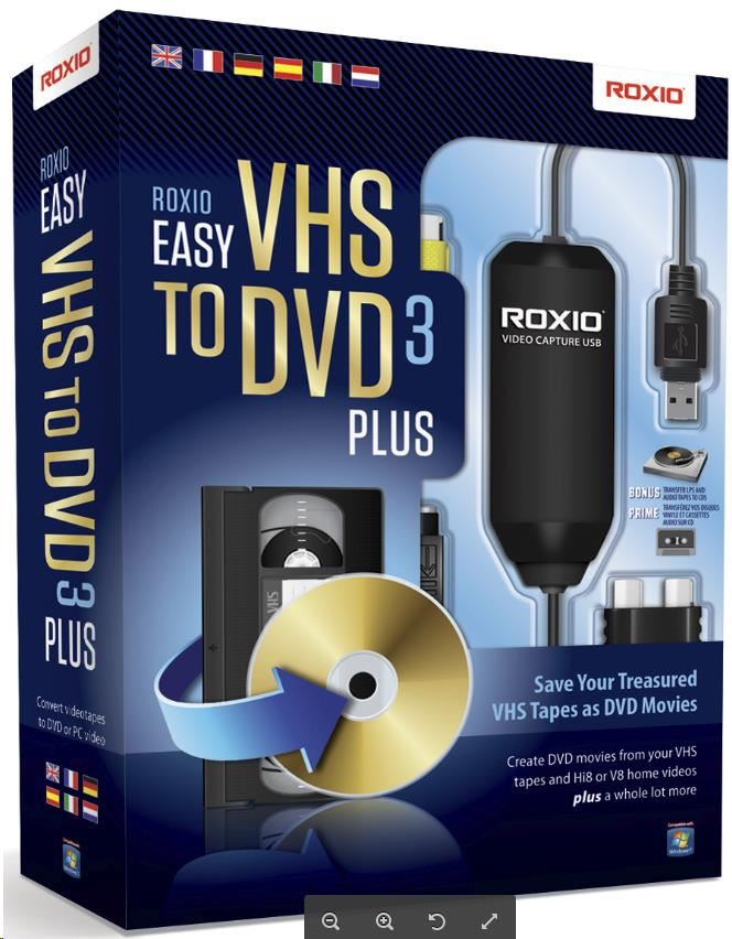 BAZAR - Roxio Easy VHS to DVD 3 Plus BOX - jazyk EN FR DE ES IT NL - Poškozený obal (Komplet)0 