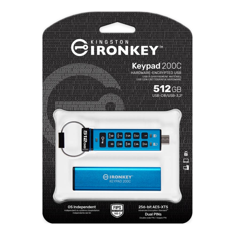 Kingston Flash Disk IronKey 512GB USB-C IronKey Keypad 200C,  FIPS 140-3 Lvl 3 (Pending) AES-2562 