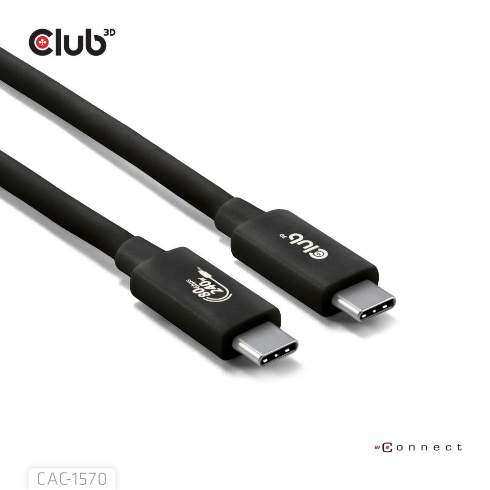 Club3D Kabel USB4 v2 Typ-C,  80Gbps,  Certifikovaný kabel,  4K540Hz,  8K240Hz,  16K60Hz,  PD 240W,  1, 2m2 