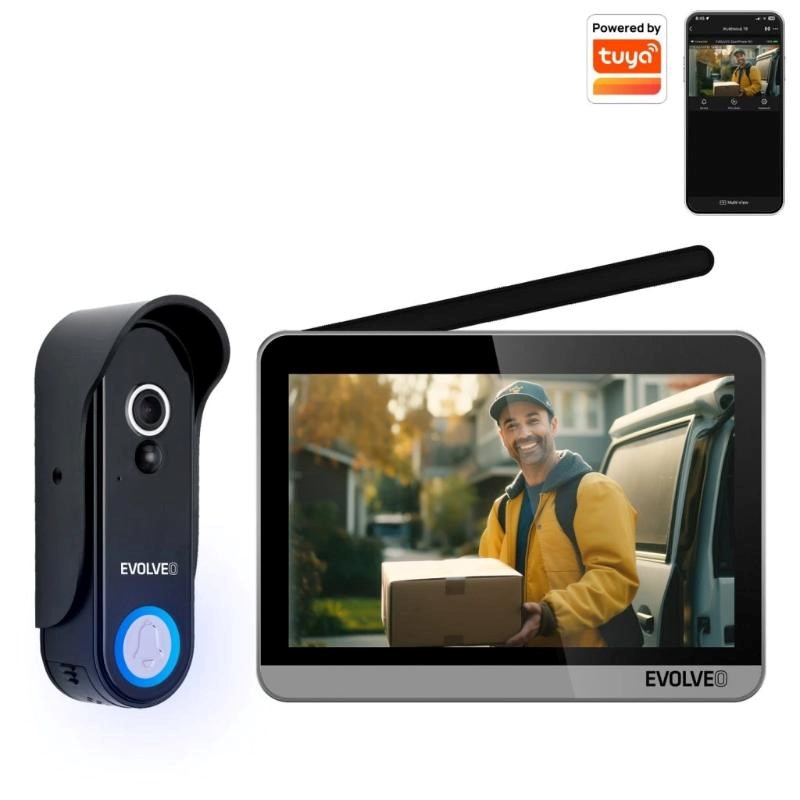 EVOLVEO DoorPhone W7,  Sada domácího bezdrátového videotelefonu s WiFi černý stříbrný monitor1 