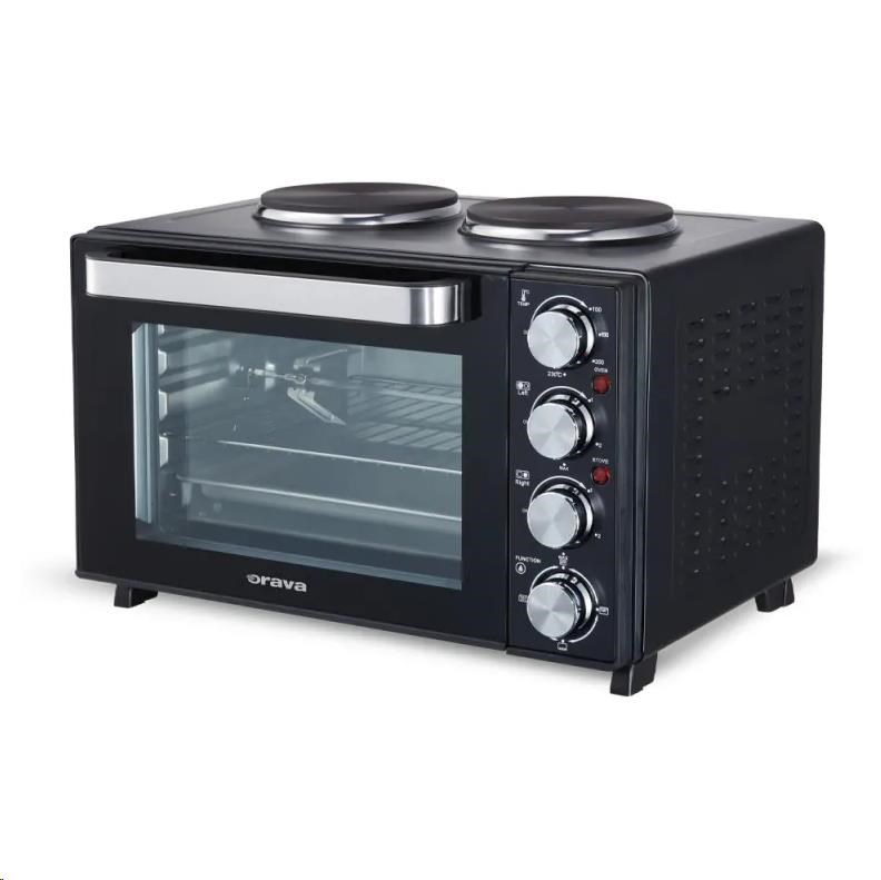 Orava Elektra-X28 elektrická trouba s dvouplotýnkou, 28 L, 2600 W, grilovací rošt, černá0 