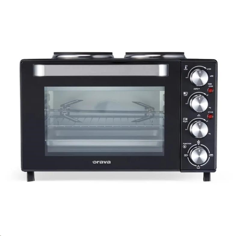 Orava Elektra-X28 elektrická trouba s dvouplotýnkou, 28 L, 2600 W, grilovací rošt, černá3 