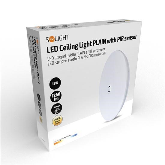 Solight LED stropní světlo PLAIN s PIR sensorem, 18W, 1260lm, 3000K, kulaté, 33cm1 