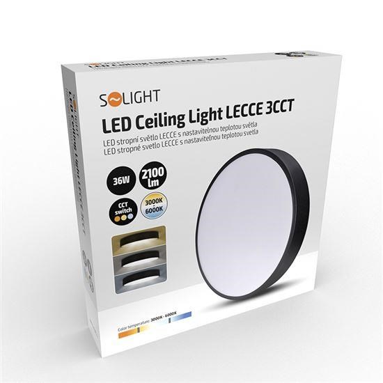 Solight LED stropní osvětlení LECCE,  3CCT,  36W,  2100lm,  30cm,  3000/ 4000/ 6000K,  černá3 
