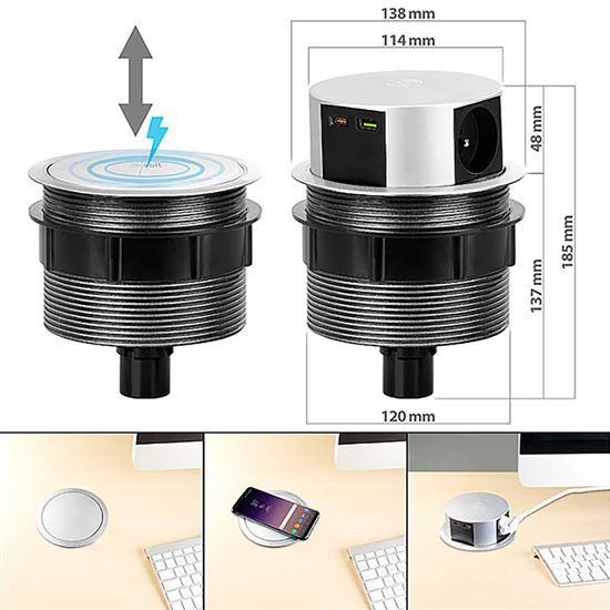 Solight 3z + USB A+C + Wireless 10W výsuvný blok zásuvek, kruhový tvar, prodlužovací přívod 2m, 3 x 1, 5mm24 