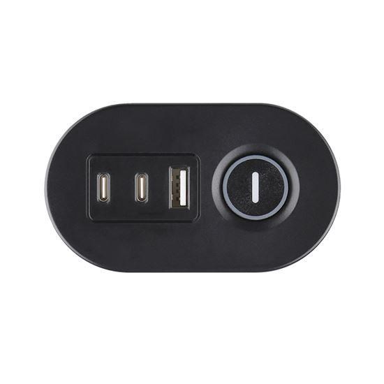 Solight 3z + USB A+C přenosné stolní zásuvky,  2m,  černá,  USB rychlonabíječka 20W PD4 