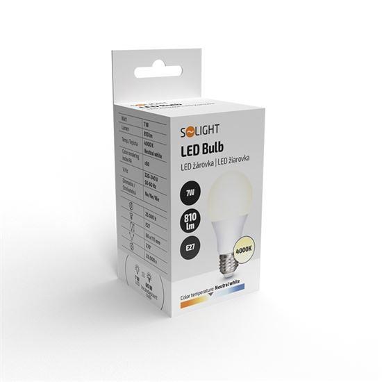 Solight LED žárovka, klasický tvar, 7W, E27, 4000K, 270°, 810lm1 