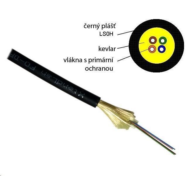 Optický kabel, 9 125µm, 24c, J A-N(ZN)H, FTTx, DROP, G657, LS0H, 4mm, KDP, 1000m0 