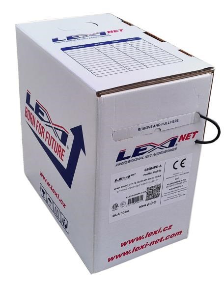 LEXI-Net instalační kabel UTP CAT 5e 24AWG venkovní PE černý 305m samoodvíjecí box0 