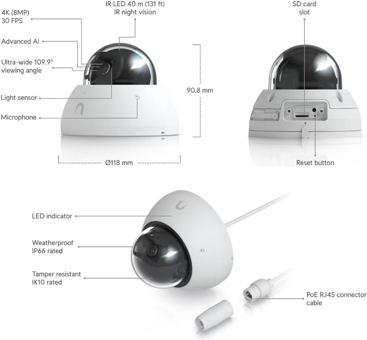 UBNT UVC-AI-Dome-W - AI Dome PoE kamera, 8MP, bílá3 