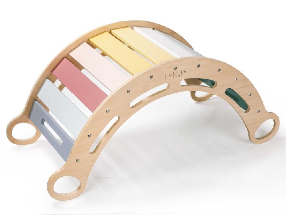 Dřevěná montessori houpačka 100 cm 6v1 max s prknem a židlí - set pastel1 