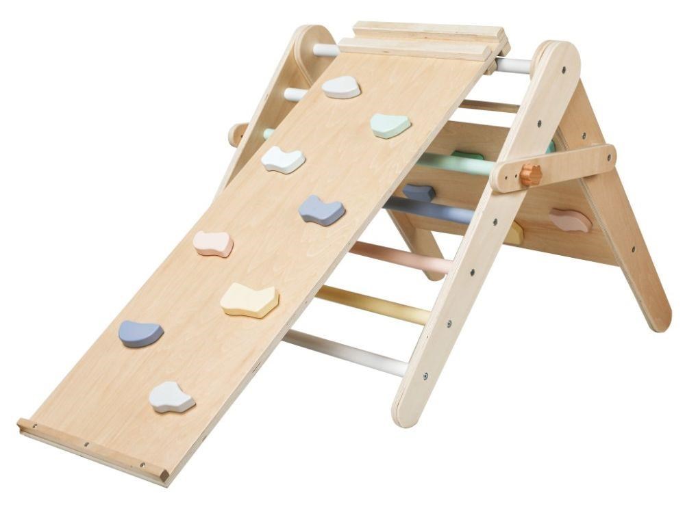 Montessori rostoucí Piklerové trojúhelník 3v1 s activity boardem a prknem 2v1 - pastel - 2. jakost0 
