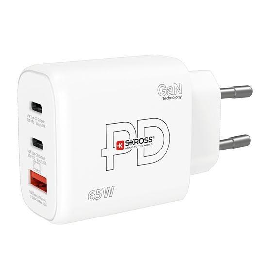SKROSS USB A+C nabíjecí adaptér Power charger 65W GaN EU, Power Delivery, typ C0 
