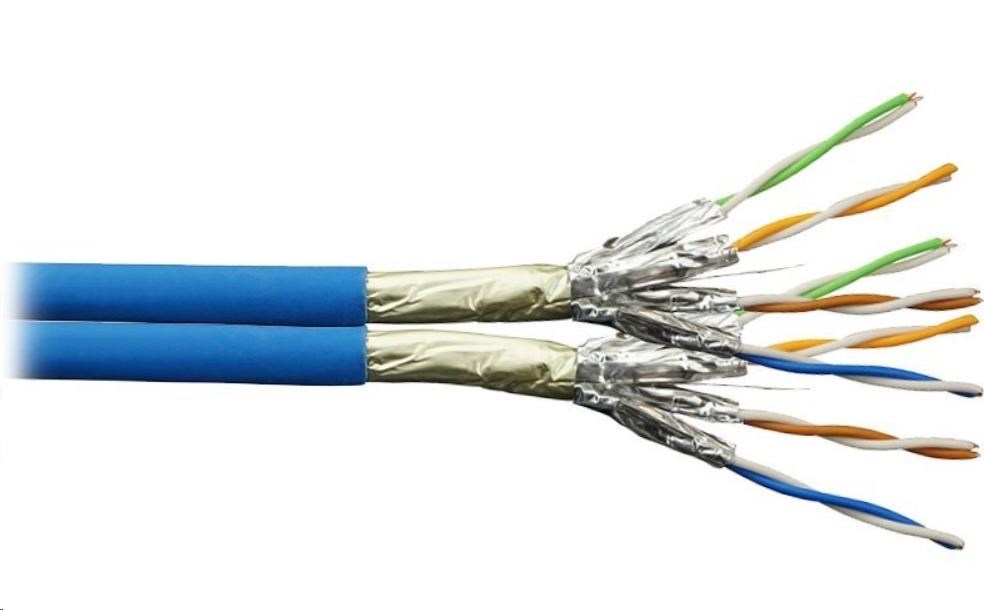 PLANET FTP Cat6a 2x 4pár 500m, FTP, drát, Cat6a, 2x 4p, 500MHz, LS0H, stíněný každý pár + celkové stínění, modrý, duplex0 