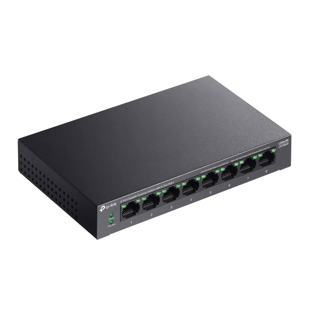 TP-Link LiteWave switch LS108GP v1.0 (P/ N:1760500280) (8xGbE,  8xPoE+,  62W,  fanless)2 