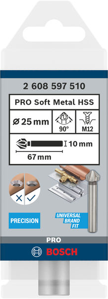 Bosch záhlubník PRO Soft Metal HSS, 25 × 67 mm, M122 