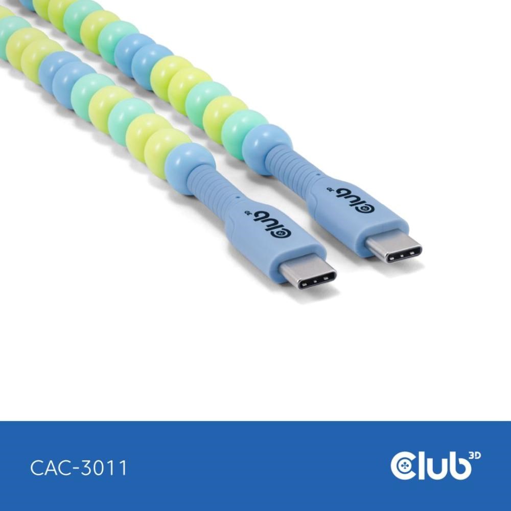 Club3D Kabel s korálky USB-C,  480Mbps,  PD 60W,  2m,  modrá1 