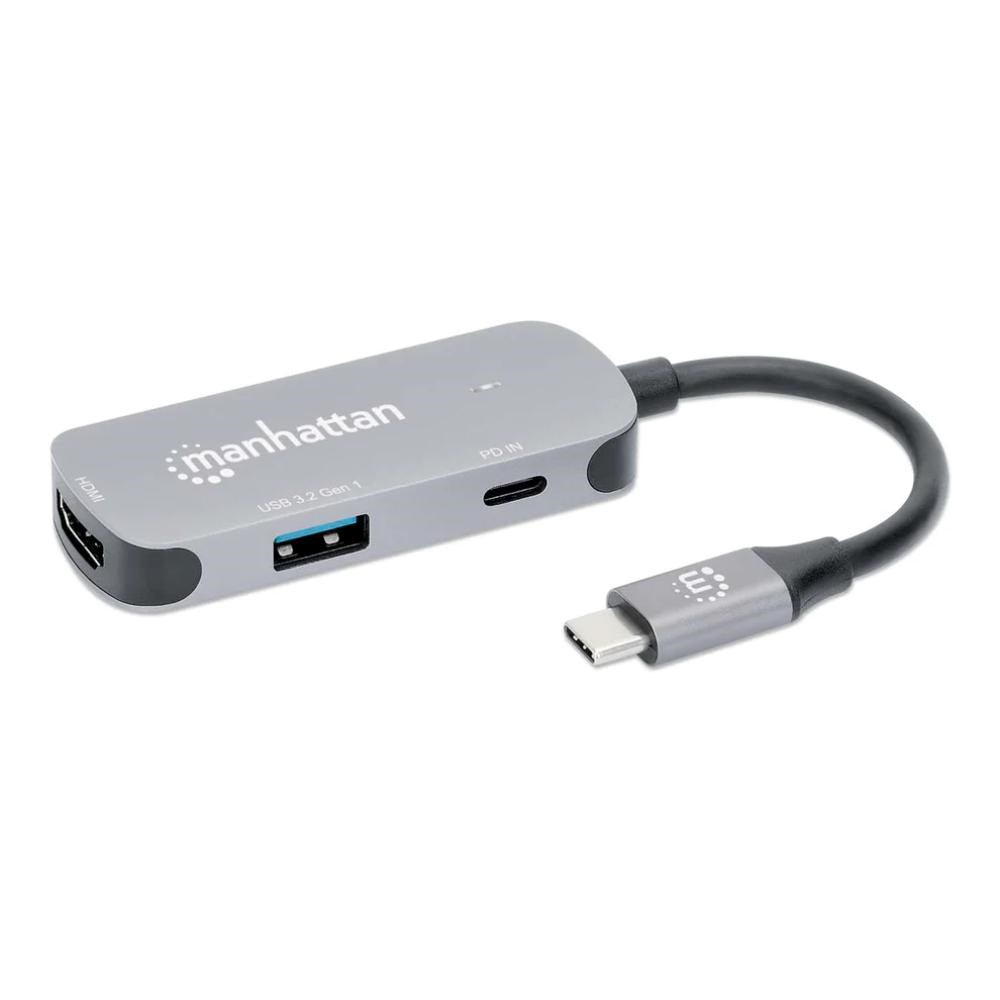 MANHATTAN Dokovací stanice USB-C na HDMI,  USB-C PD 100W,  USB-A,  šedá0 