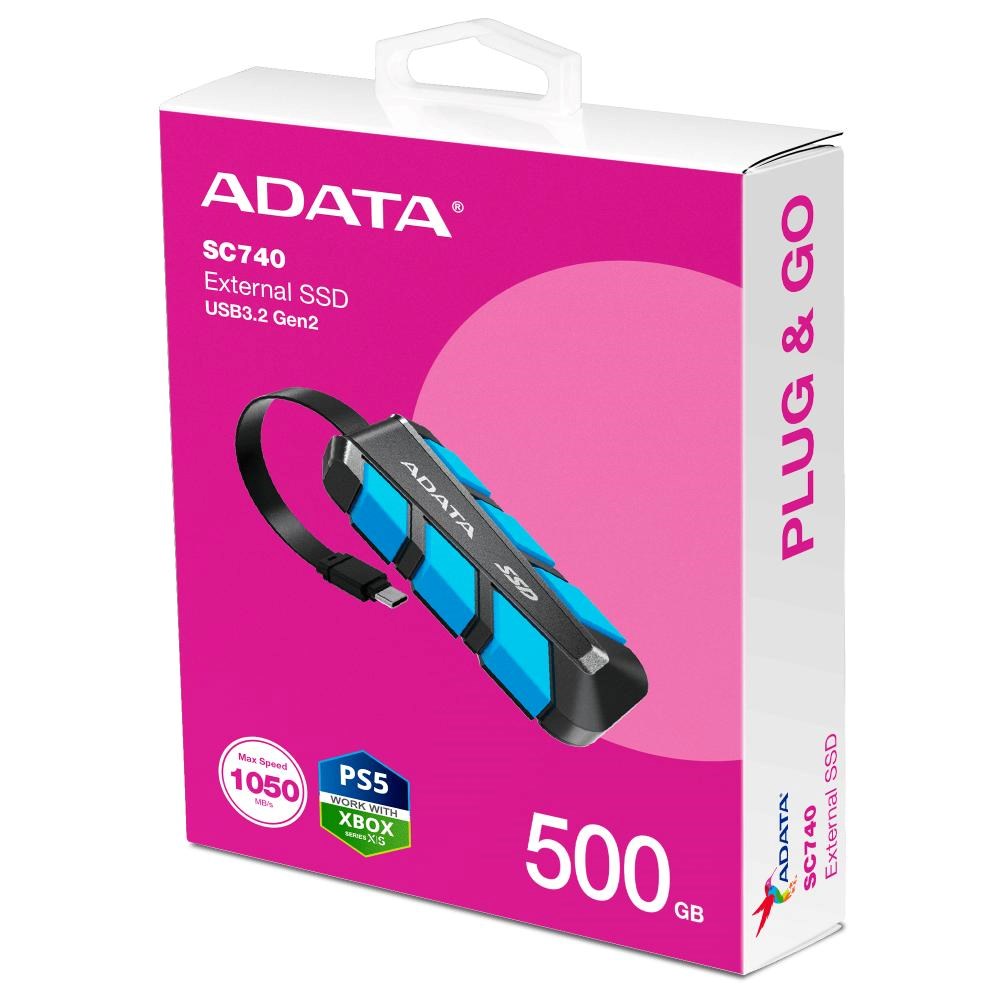ADATA External SSD 500GB SC740,  USB-C 3.2 Gen2,  Černo-modrá4 