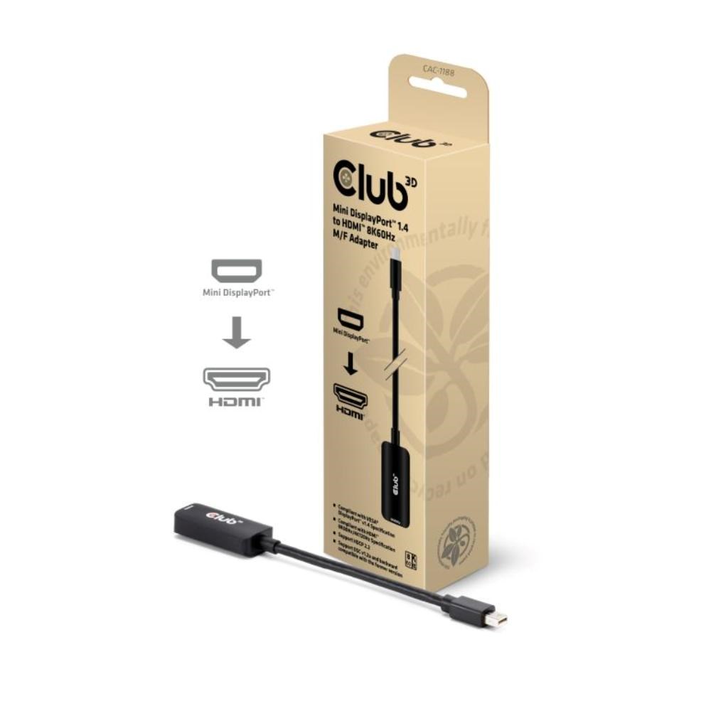 Club3D Adaptér miniDP 1.4 na HDMI,  4K120Hz nebo 8K60Hz HDR10+,  M/ F,  9cm0 