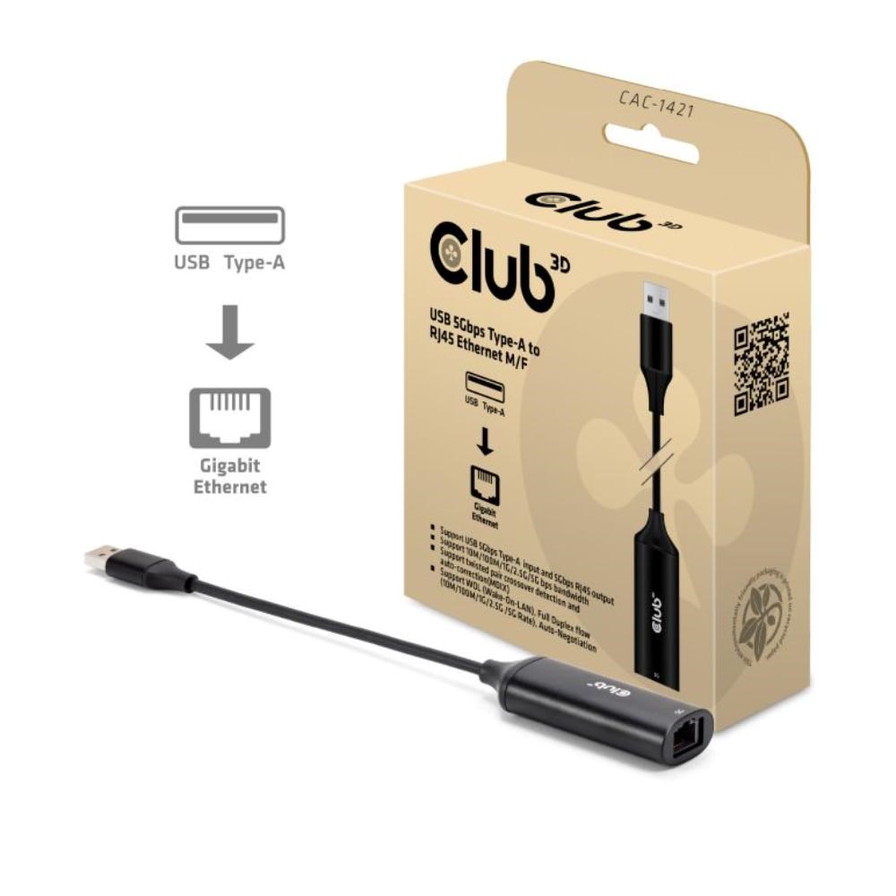 Club3D Adaptér USB-A na RJ45,  5Gb,  24cm0 