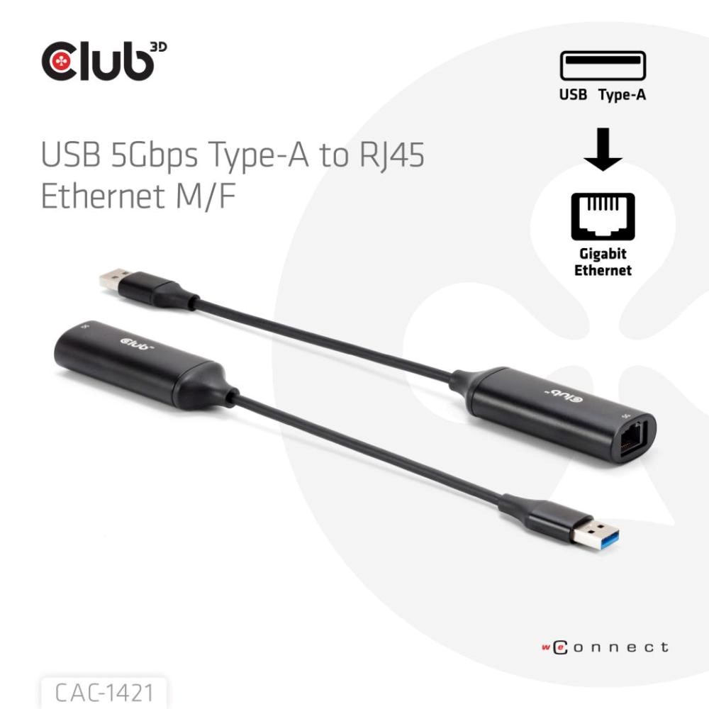 Club3D Adaptér USB-A na RJ45,  5Gb,  24cm3 
