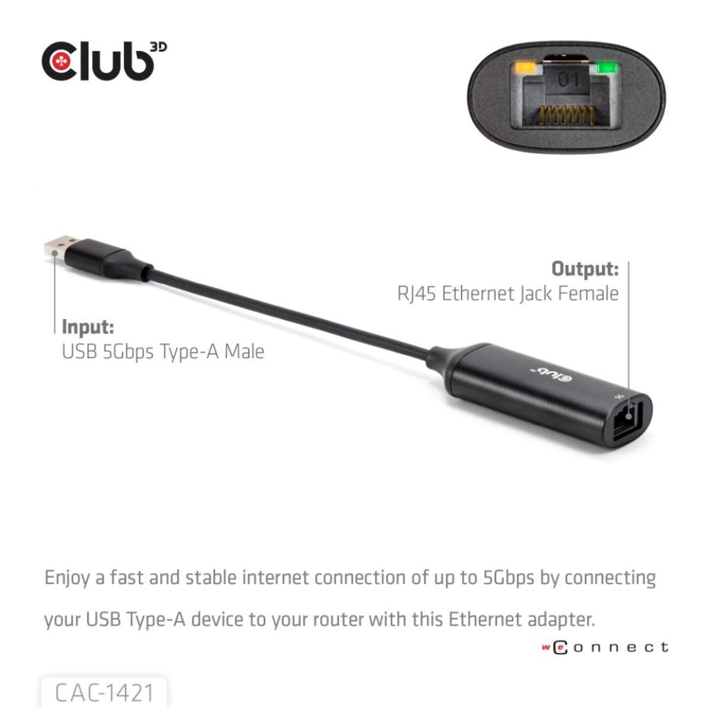 Club3D Adaptér USB-A na RJ45,  5Gb,  24cm1 