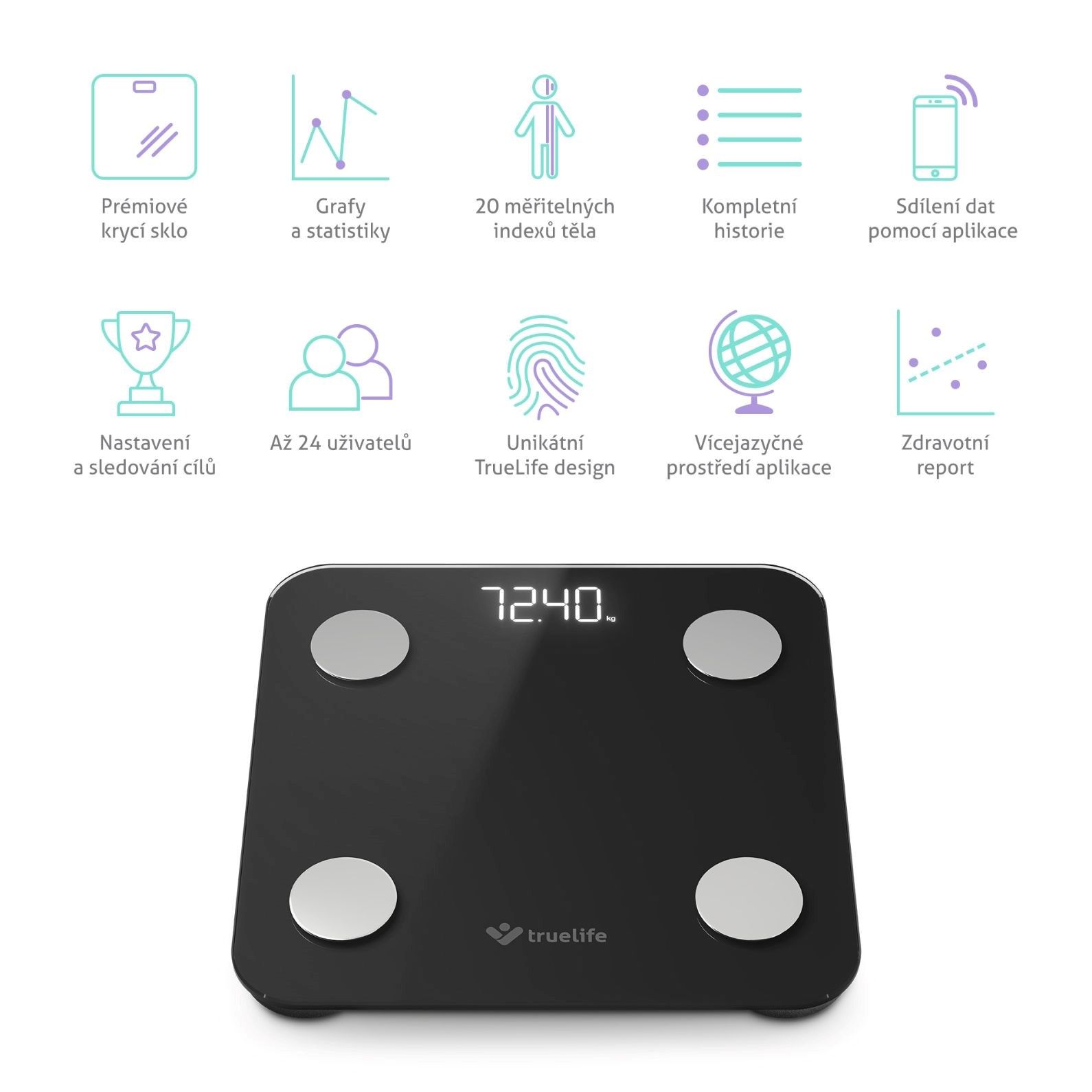 TrueLife FitScale W1 BT Black - bioelektrická impedanční bluetooth váha2 