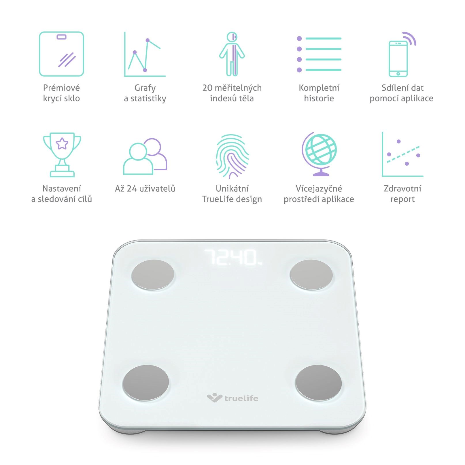 TrueLife FitScale W1 BT White - bioelektrická impedanční bluetooth váha2 