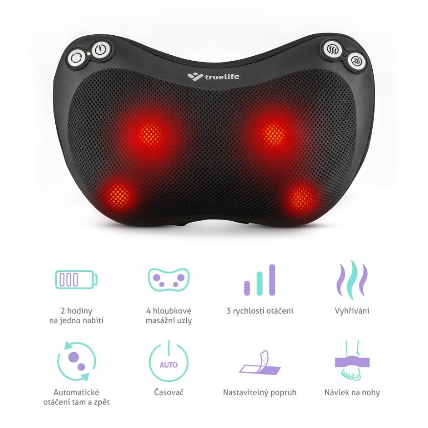TrueLife RelaxBack B3 Charge - masážní polštář s dobíjecí baterií - Poškozený obal (Komplet)5 
