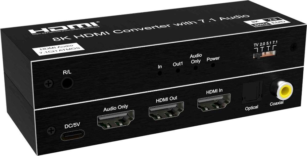 PremiumCord Audio Extractor HDR,  8K@60Hz, výstupy: stereo jack,  SPDIF,  RCA,  HDMI0 