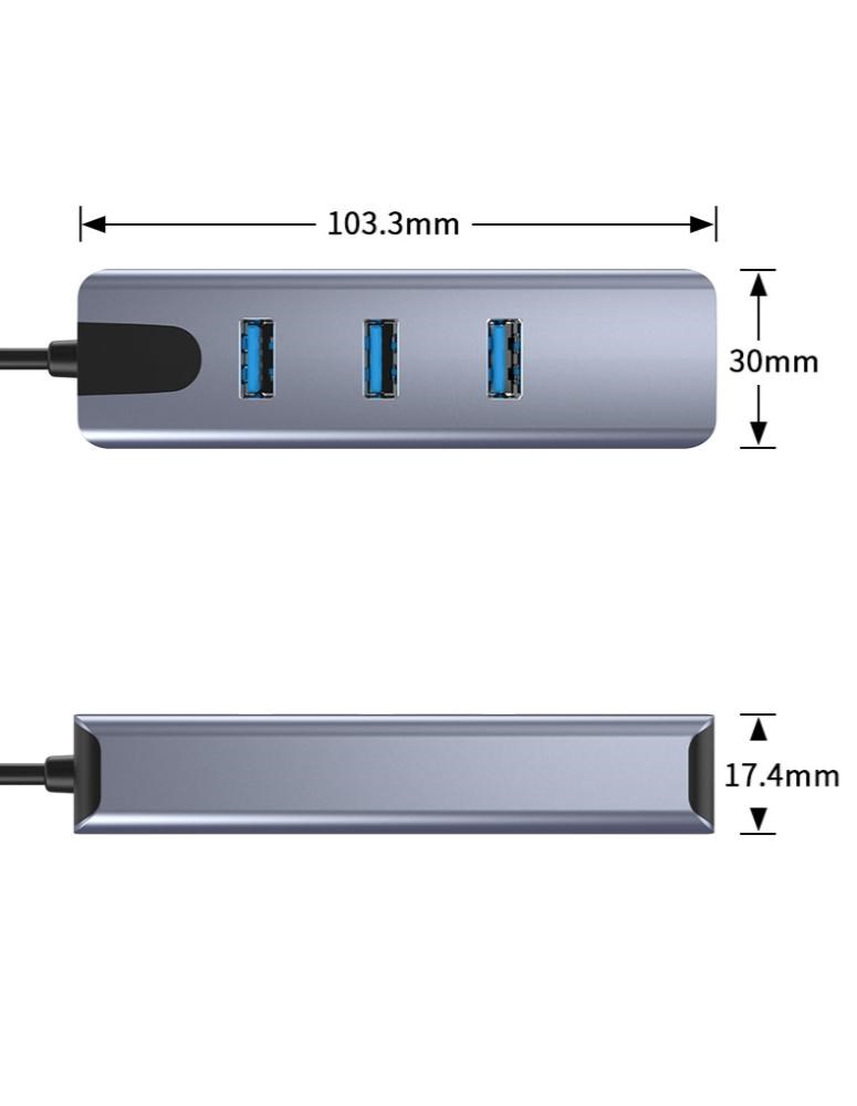 PremiumCord Adapter USB-C na Gigabit 10/ 100/ 1000Mbps + 3x USB3.2 konektor3 