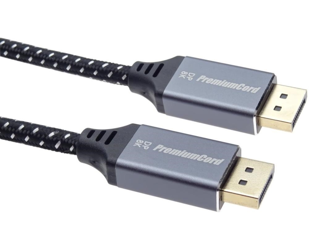 PremiumCord DisplayPort 1.4 přípojný kabel pro rozlišení 8K,  kovové a zlacené konektory,  5m