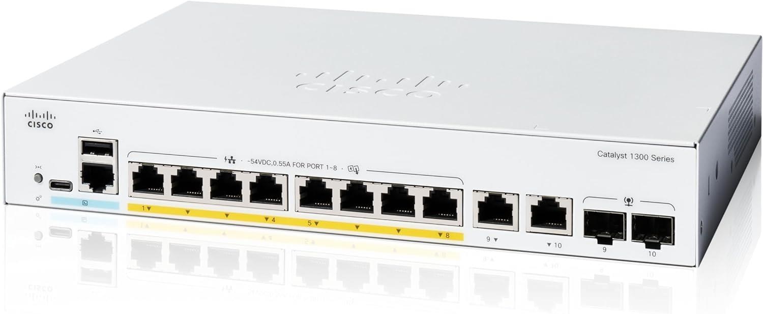 Cisco Catalyst switch C1300-8FP-2G (8xGbE, 2xGbE/ SFP combo, 8xPoE+, 120W, fanless) - REFRESH0 
