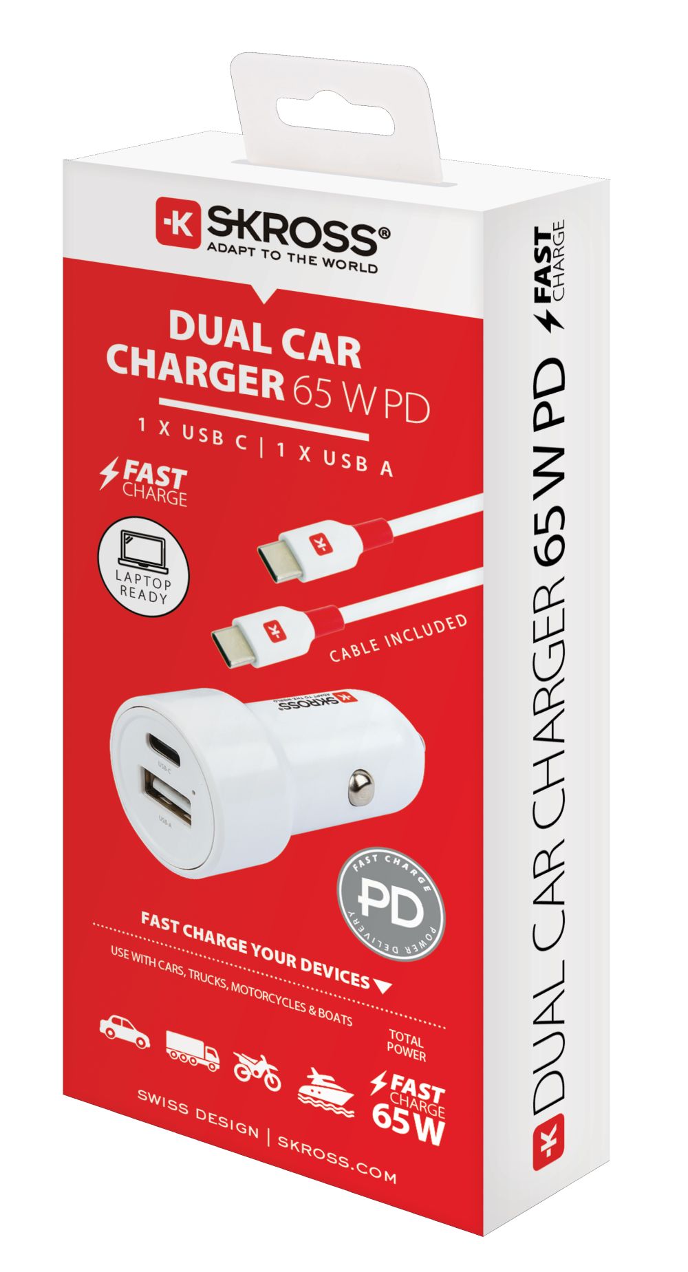 SKROSS USB A+C nabíjecí autoadaptér Dual Car Charger, 65W PD4 