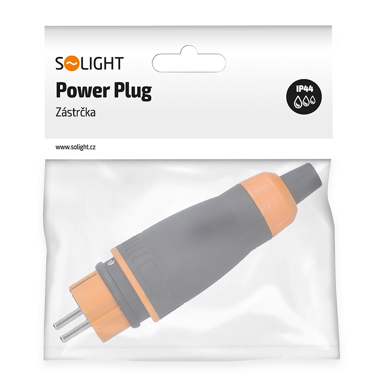 Solight zástrčka do vlhka,  přímá,  IP44,  černá-oranžová5 