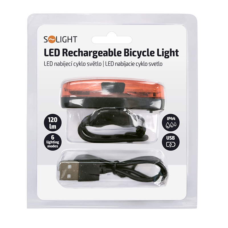 Solight LED nabíjecí zadní cyklo světlo,  3W COB,  nabíjecí,  Li-Ion5 