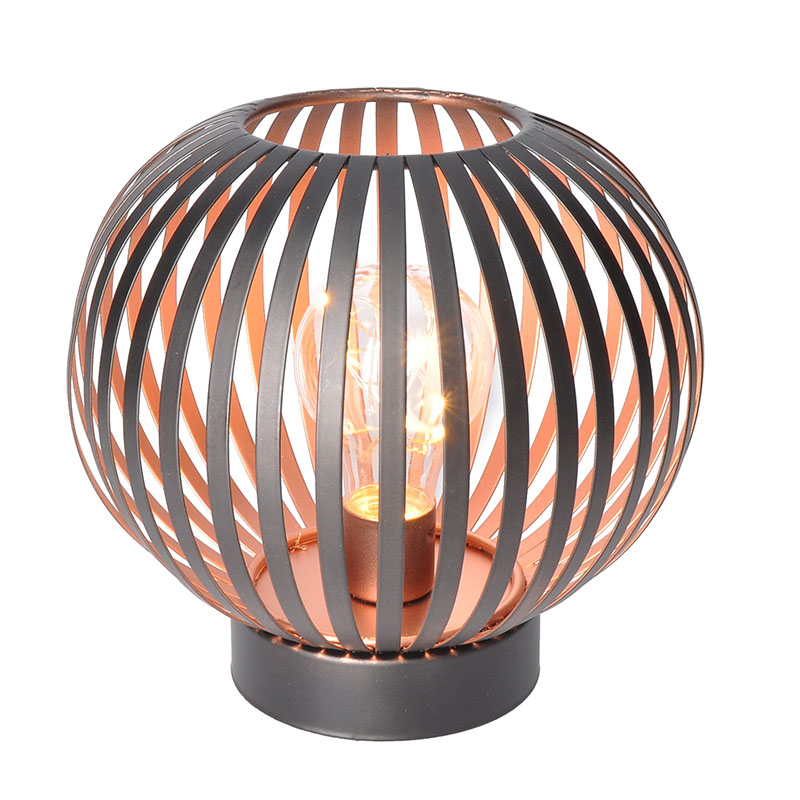 Solight kovová kulatá lucerna se žárovkou s micro LED,  teplá bílá,  měděná,  3xAA,  19cm0 