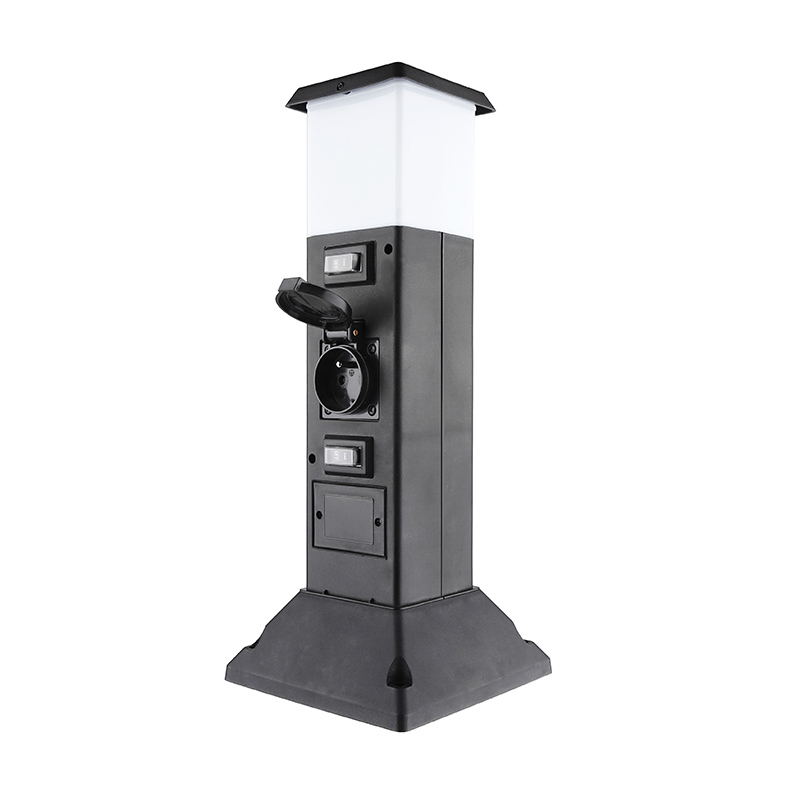 Solight zahradní sloupek IP44 s LED osvětlením,  plast,  2 zásuvky,  hranol,  černý0 