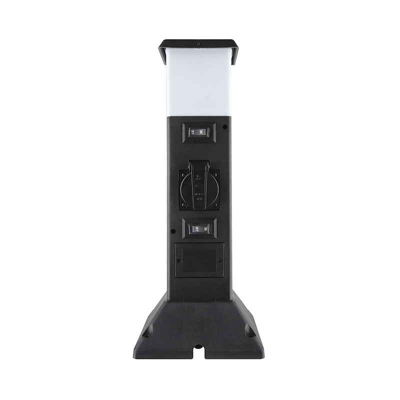 Solight zahradní sloupek IP44 s LED osvětlením,  plast,  2 zásuvky,  hranol,  černý2 