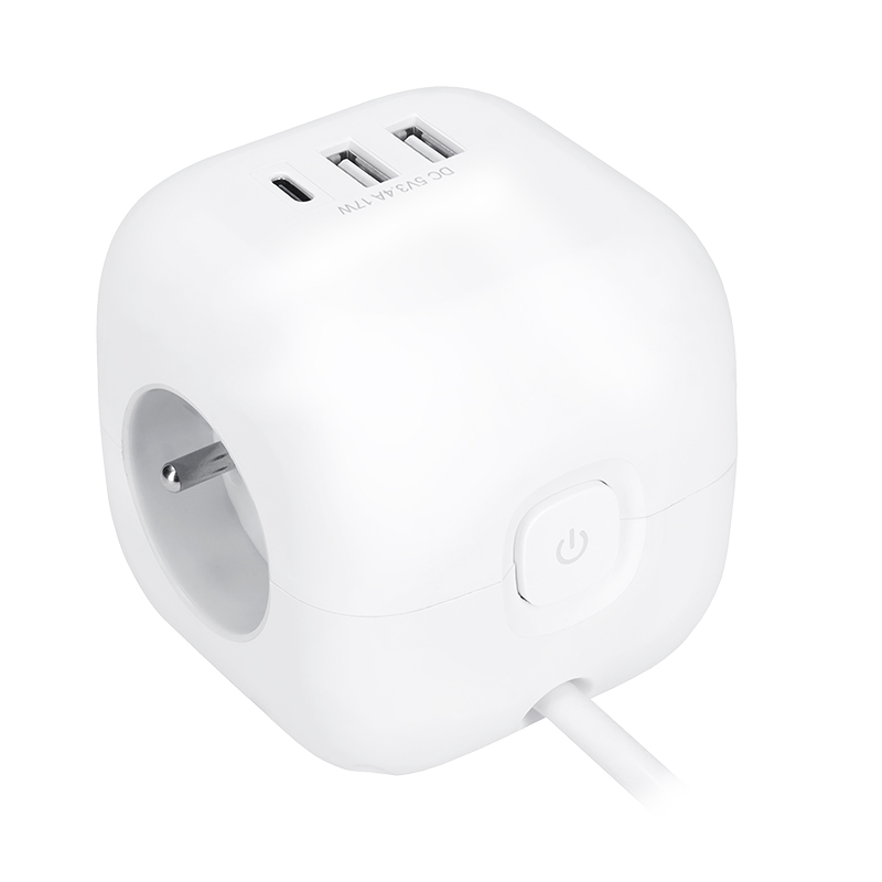 Solight 3z + USB A+C prodlužovací přívod - kostka,  kabel 2m,  3 x 1mm2,  bílý,  vypínač3 