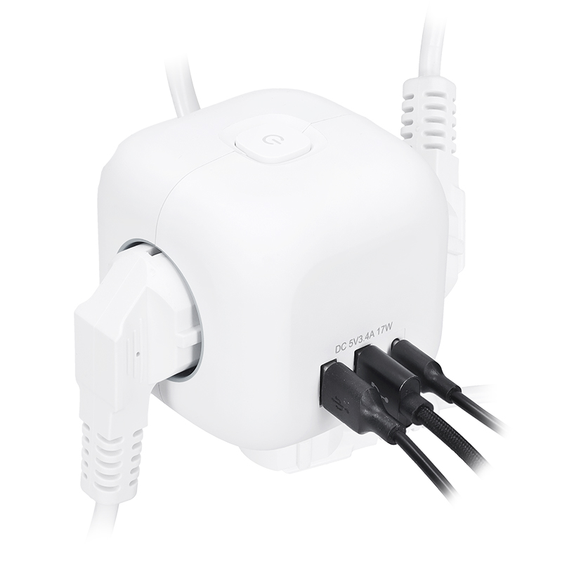 Solight 3z + USB A+C prodlužovací přívod - kostka,  kabel 2m,  3 x 1mm2,  bílý,  vypínač5 