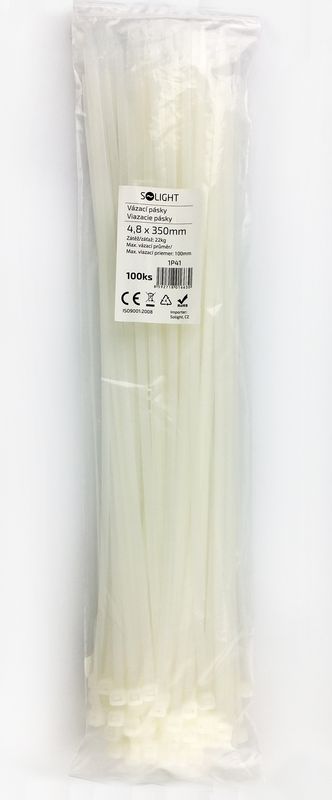 Solight vázací nylonové pásky,  4, 8 x 350mm,  natural,  100ks0 