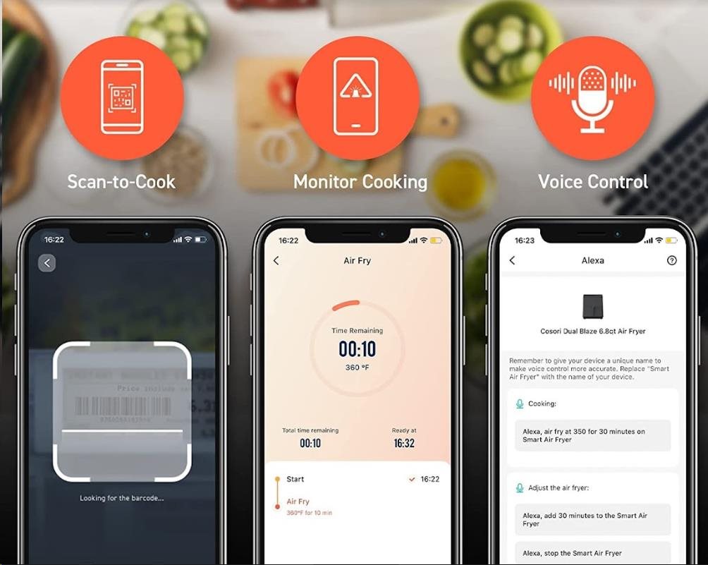 BAZAR - Cosori Dual Blaze 6.4L SMART horkovzdušná  fritéza + 5x špíz a gril. rošt,  grey - Poškozený kus5 