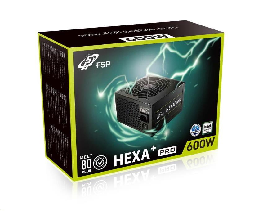 BAZAR - Fortron zdroj 600W HEXA+ PRO 600,  80+,  230V,  +12V Single-Rail,  DC/ DC,  Dual CPU connector,  12cm - Po opravě2 