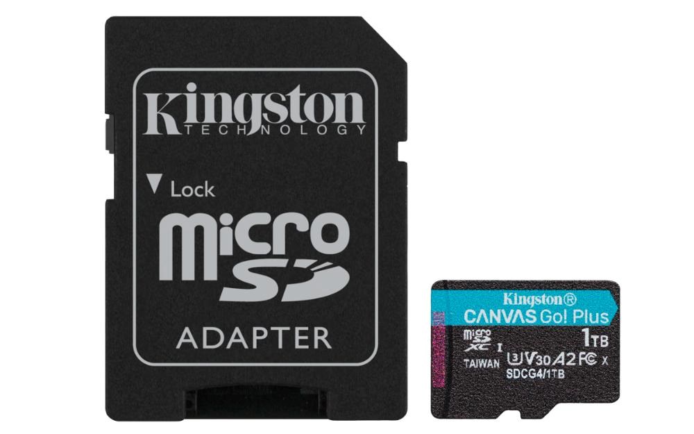 Kingston MicroSDXC karta 1TB Canvas Go! Plus,  R:200/ W:160MB/ s,  Class 10,  UHS-I,  U3,  V30,  A2 + Adaptér1 