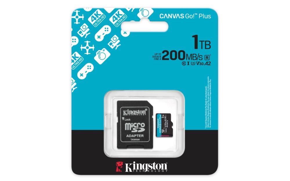 Kingston MicroSDXC karta 1TB Canvas Go! Plus,  R:200/ W:160MB/ s,  Class 10,  UHS-I,  U3,  V30,  A2 + Adaptér2 