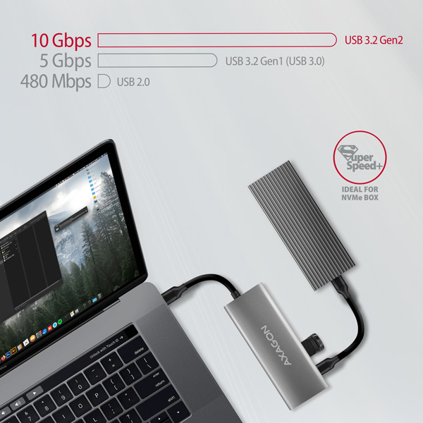 AXAGON HMC-5G21, USB 10Gbps hub, porty 2x USB-A, 2x USB-C, HDMI 4k/30, PD 60W, kábel USB-C 13cm3 