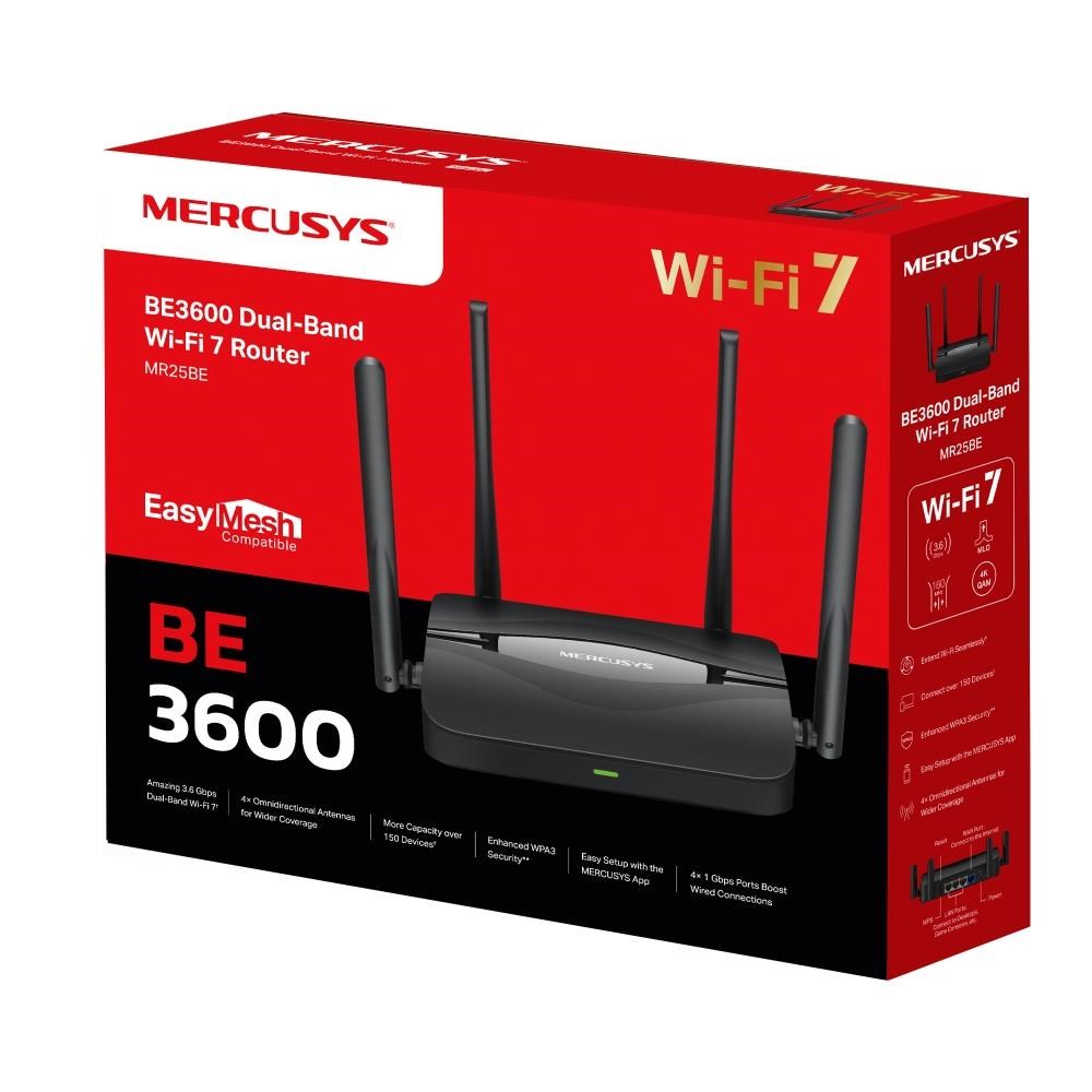 MERCUSYS MR25BE EasyMesh WiFi7 router (BE3600,  2, 4GHz/ 5GHz, 1xGbEWAN, 3xGbELAN)3 