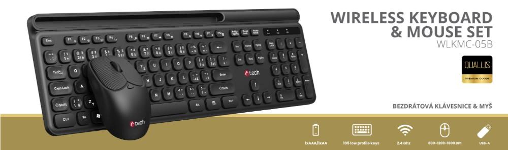 C-TECH klávesnice s myší WLKMC-05B,  Bezdrátový set 2.4GHz,  CZ,  Černá3 
